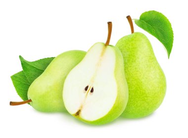 Beyaz Arka Plan üzerine Yalıtılmış Yeşil Armut ile Kompozisyon