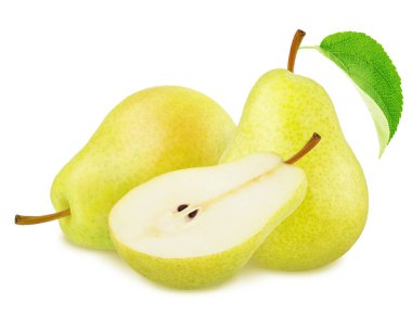 Beyaz Arka Plan üzerine Yalıtılmış Sarı Armut ile Kompozisyon