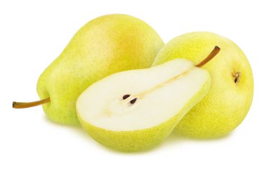 Beyaz Arka Plan üzerine Yalıtılmış Sarı Armut ile Kompozisyon