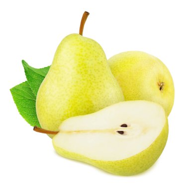 Beyaz Arka Plan üzerine Yalıtılmış Sarı Armut ile Kompozisyon