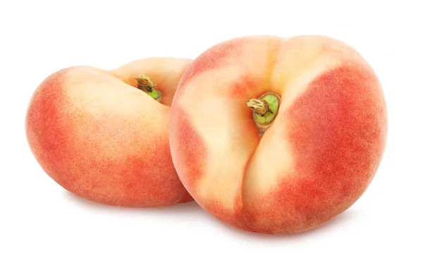 Composition with juicy flat peaches isolated on white background. — Stock Photo, Image