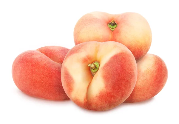 Heap of whole flat peaches isolated on white background. As design element. — Stock Photo, Image