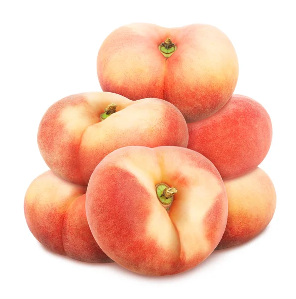 Heap of whole flat peaches isolated on white background. As design element. — Stock Photo, Image
