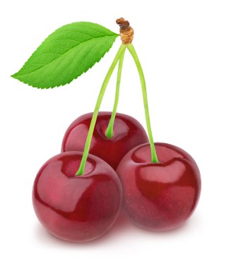 Tam ve yarım kirazlar bir beyaza izole edilmiş..