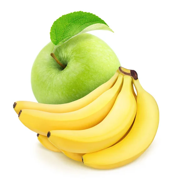 Bananowy pęczek z jabłkiem odizolowany na białym tle. — Zdjęcie stockowe