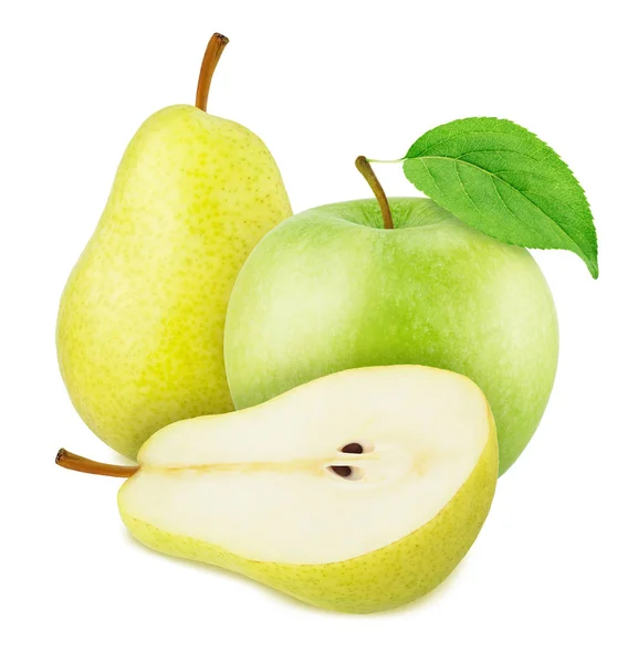Kompozitní obraz s jablkem a hruškami izolované na bílém pozadí. — Stock fotografie