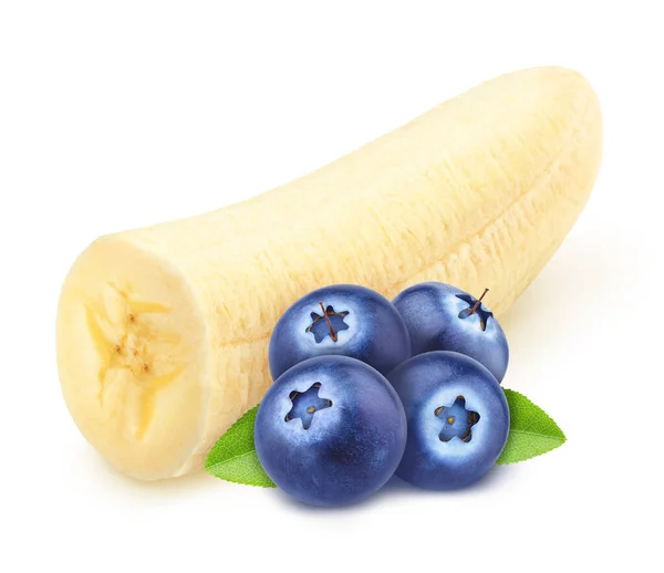 Sammansättning med banan och blåbär isolerad på en vit bakgrund. — Stockfoto