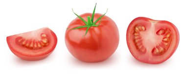 Beyaz arka planda izole edilmiş taze kırmızı domatesler..