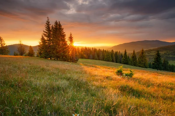 Herbstszene Herbstlandschaft Herbstberge Sonnenaufgang Den Bergen Bunter Himmel Über Der — Stockfoto