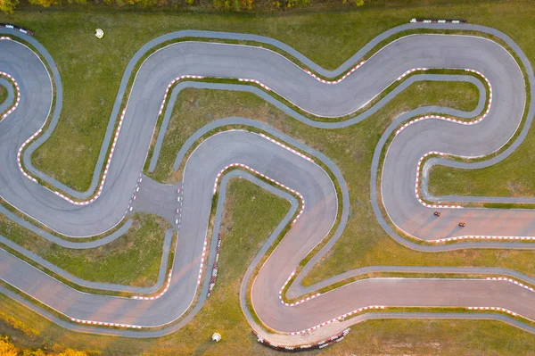 Vista Aerea Della Pista Kart Nuova Pista Asfaltata Con Curve — Foto Stock