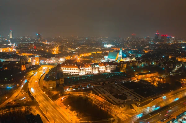 Warschau Polen Stadtbild Der Warschauer Nacht Luftaufnahme Historisches Zentrum Von — Stockfoto