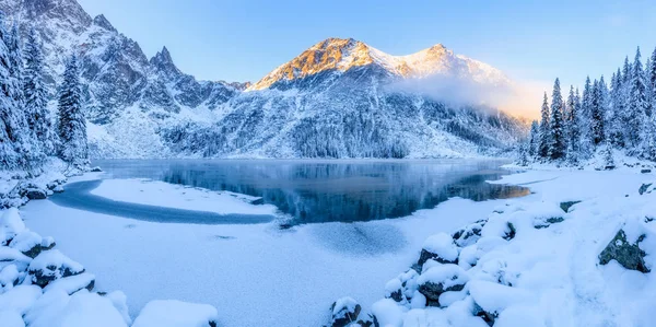 Kış Arka Plan Güneşli Noel Sabahı Dağlarda Güzel Dağ Güneş — Stok fotoğraf