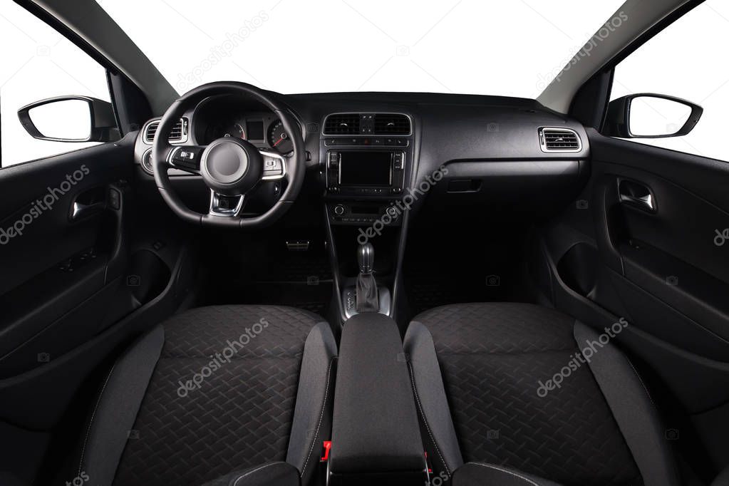 Car black interior isolated. Car inside. Modern car with clean interior.