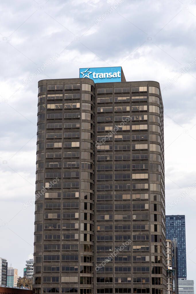 Montreal, Canada - July 5, 2025: Air Transat logo on building