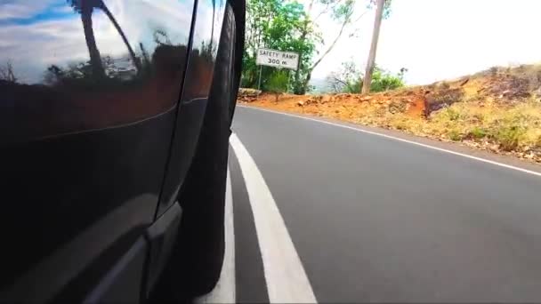 Car Pov Road Facing Front Right Wheel Driving Bitumen Road — Stock Video