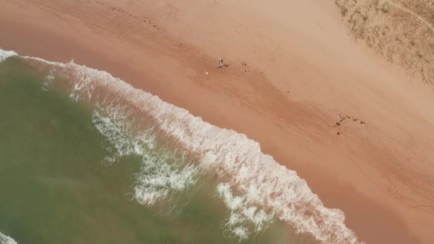 Vista Aérea Olas Rompiendo Sobre Rocas Mostrando Texturas Colores Interesantes — Vídeos de Stock