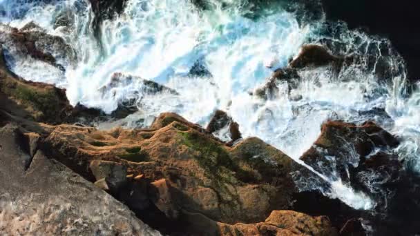 Aerial View Waves Breaking Rocks Showing Interesting Textures Colours Sydney — Stock Video