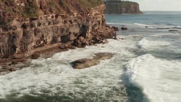 Aerial View Waves Breaking Rocks Showing Interesting Textures Colours — Stock Video