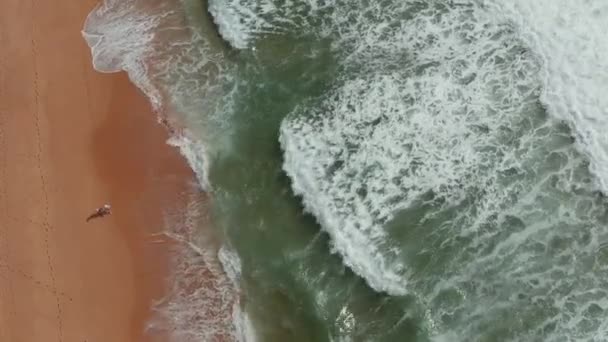 Aerial View Waves Breaking Rocks Showing Interesting Textures Colours — Stock Video