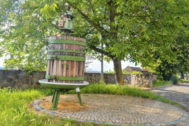 Eski şarap basın. Çek Cumhuriyeti'nde, South Moravia'deki / şarap arka plan