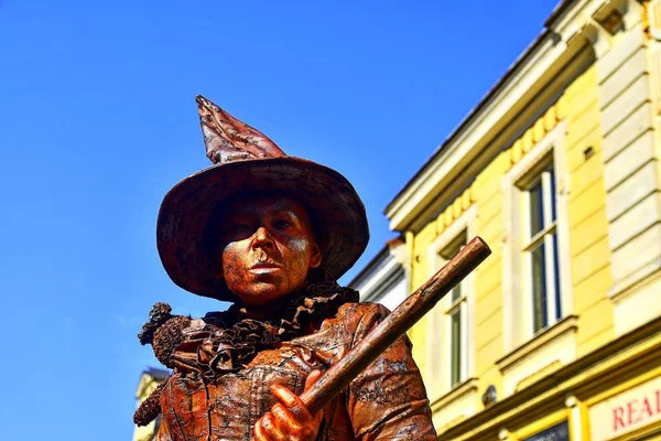 Hustopece República Checa Outubro 2018 Estátua Viva Bruxa Estátua Viva — Fotografia de Stock