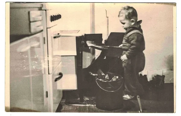 Czechoslovak Socialist Republic Circa 1960S Retro Photo Shows Little Boy — Stock Photo, Image