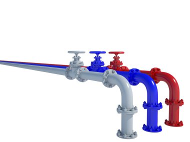 Boru hattı mesafe içine uzanan Rus bayrağı renklerde boyanır. Beyaz izole