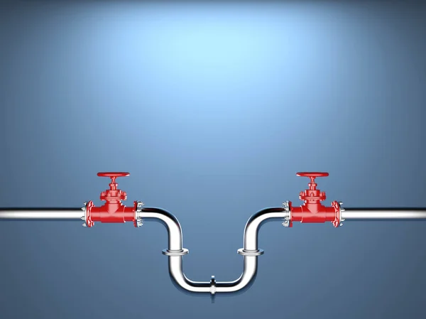 Válvula de tubulação industrial em fundo azul — Fotografia de Stock