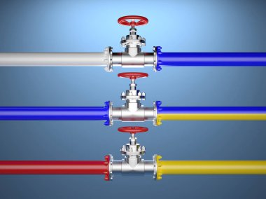 Rusya ve Ukrayna bayrakları boyalı Endüstriyel boru Vana,