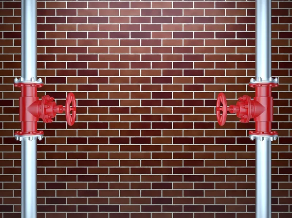 Industrial Pipe Valve on the background of a brick wall
