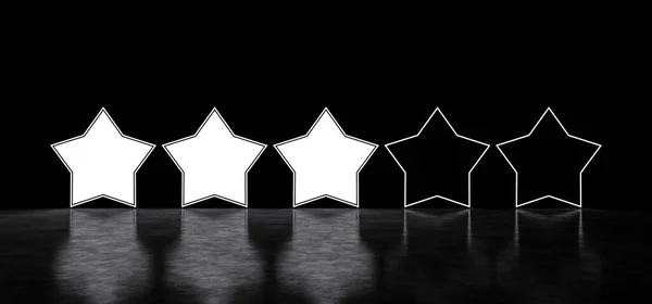 Five glowing stars rating. Glowing stars in dark space. 3D render — Stock Photo, Image