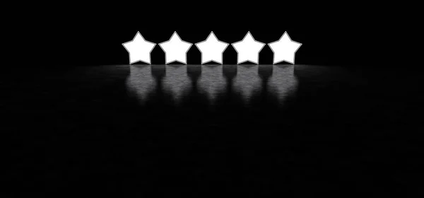 Five glowing stars rating. Glowing stars in dark space. 3D render — Stock Photo, Image