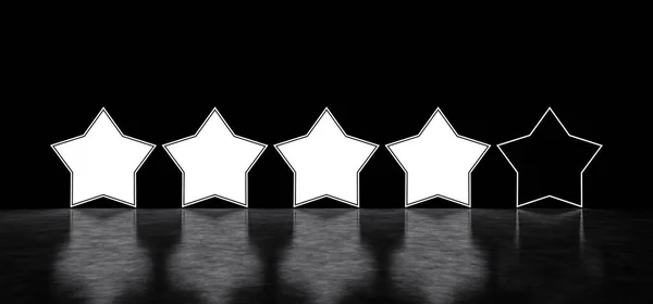 Five glowing stars rating. Glowing stars in dark space. 3D render — Stock Photo, Image