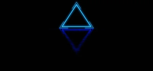 어두운 공간에서 줄무늬가 있는 푸른 삼각형이 자라고 있습니다. 추상적 인 푸른 피라미드를 만들고 있습니다. 추상적 인 삼각형 모양 기호를 그리기 .. 3D 렌 더 — 스톡 사진