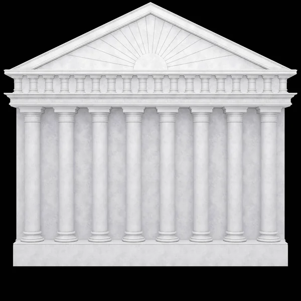 The facade of an antique building with columns of white stone is isolated on a black background. Antique colonnade isolated on black background.. 3D Render Stock Image