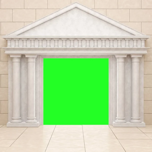 Beige portal in antique style, against a beige stone wall. Mock up frame of the classic columns Isolated on green. 3D Render Royalty Free Stock Photos