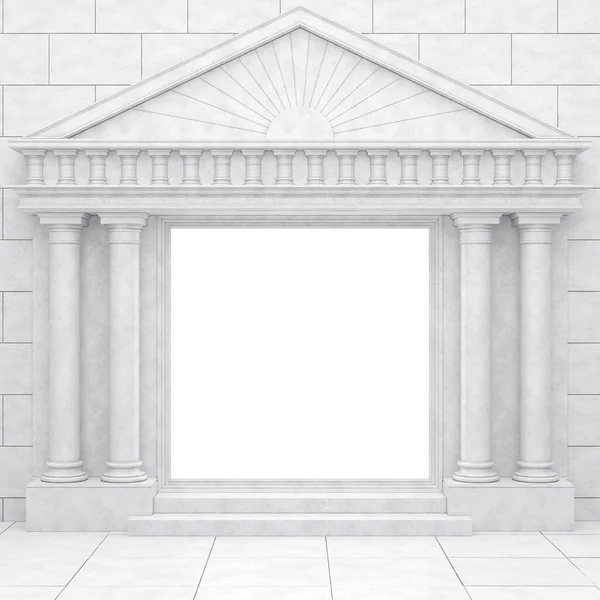 A white portal in antique style, against a wall of white stone. Glowing portal with columns in a classic style. 3D Render Stock Picture