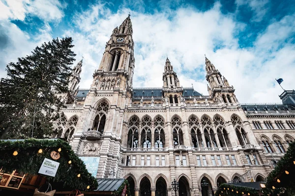 Wien Østrig December 2018 Day Shot Town Hall Julemarkeder Rathausplatz - Stock-foto