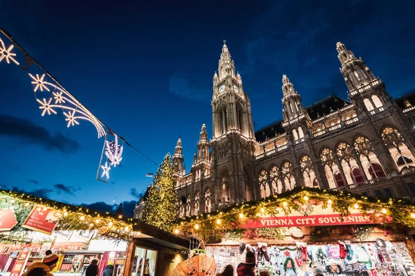 Vienne Autriche Décembre 2018 Plan Nocturne Des Marchés Noël Sur — Photo