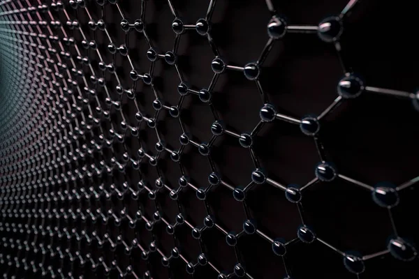 Rendering Graphene Surface Glossy Black Bonds Carbon Atoms — ストック写真
