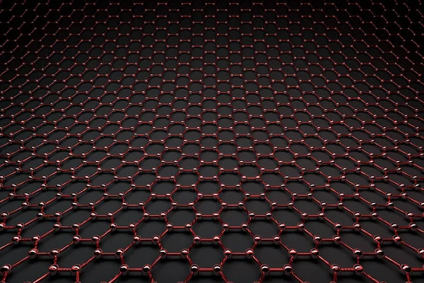 Vykreslování Graphene Povrchu Lesklé Červené Dluhopisy Šedé Uhlíkových Atomů — Stock fotografie