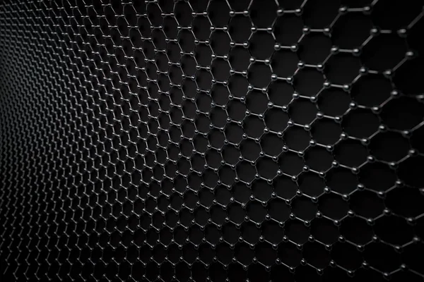 Vykreslování Povrchu Graphene Lesklé Černé Dluhopisů Atomů Uhlíku — Stock fotografie