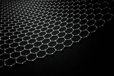 Grafin yüzey, gri atom ve tahvil karbon yapısı, parlak yüzey ile 3D render