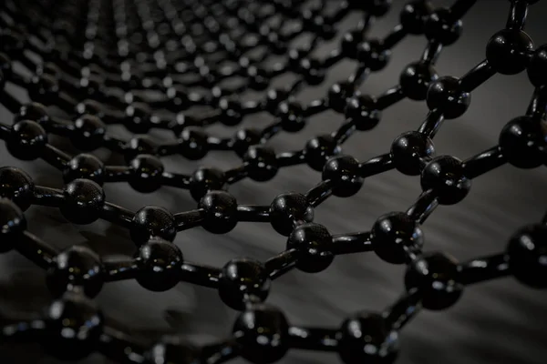 ナノチューブ表面 黒色炭素原子と結合 暗い背景の3Dレンダリング — ストック写真