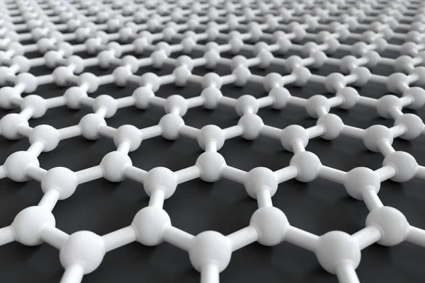 グラフェンシート 白色炭素原子と結合 黒色の背景の3Dレンダリング — ストック写真