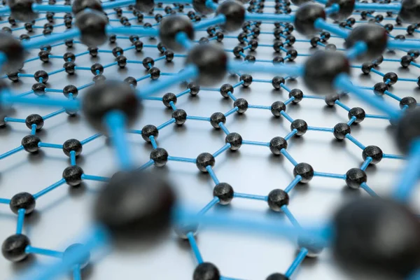 Weergave Van Grafische Platen Wit Metaaloppervlak Zwarte Atomen Blauwe Bindingen — Stockfoto