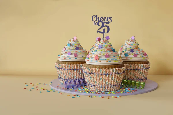 Renderização Cupcakes Uma Placa Mármore Texto Saúde Para Topper Fundo — Fotografia de Stock
