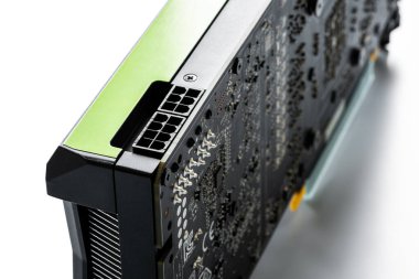 Profesyonel PC oyun GPU, 6 Pin ve 8 Pin Power Connector detayı, görünür devre kartı