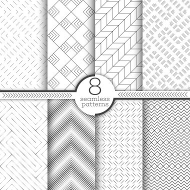 Vektör Dikişsiz desen seti. İnce çizgiler ile modern şık geometrik dokular. Doğrusal şekilleri, zikzaklar, rhombus, elmas, dalga, dikdörtgen ile sonsuz yinelenen geometrik süsler. Modern grafik tasarım
