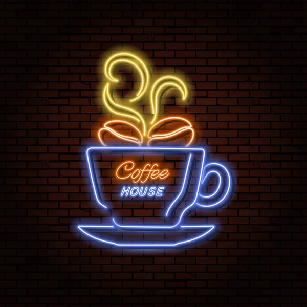Neonový Nápis Coffee House Zářící Reklamní Plakát Pro Kavárny Restaurace — Stockový vektor